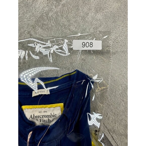 Vtg Abercrombie & Fitch Henley Shirt Muscle Fit XL Blue Yellow Moose Logo Cuff - Picture 7 of 7